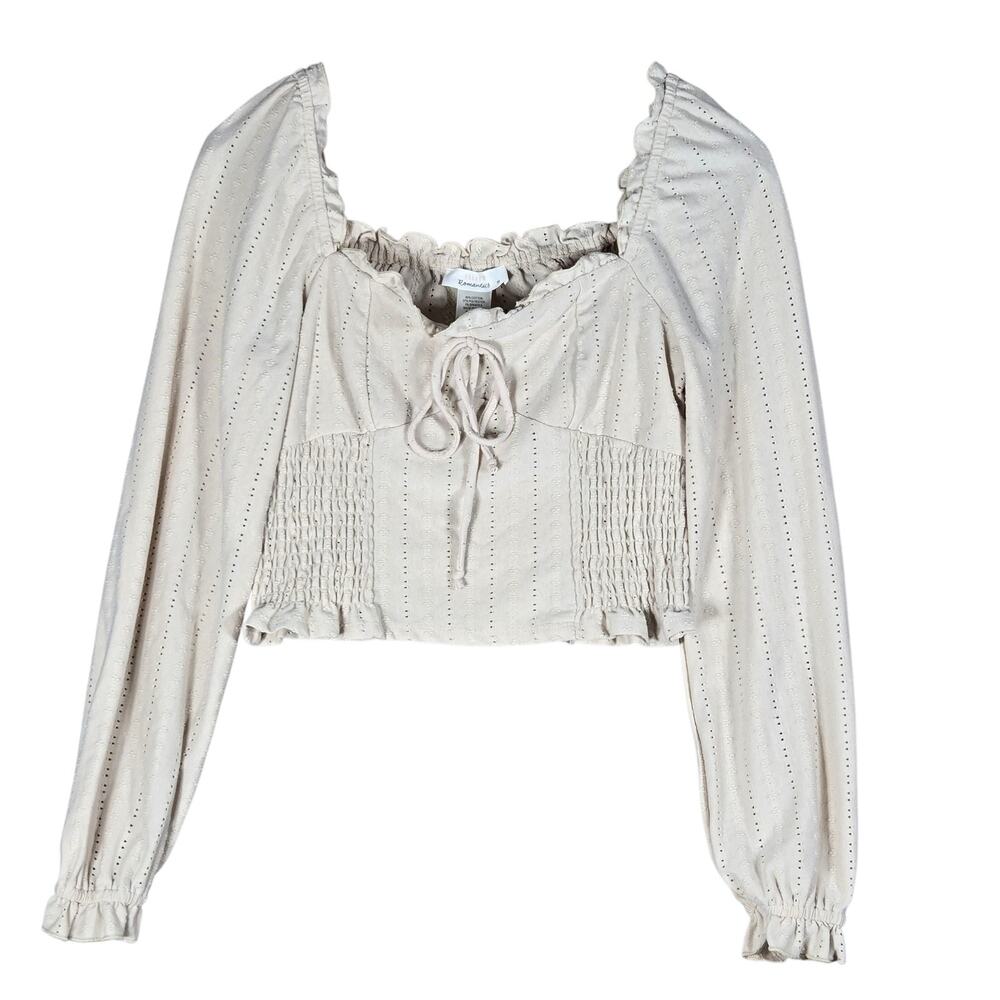 Urban Romantics Top Womens Medium Beige‎ Long Sleeve Smocked Peasant Blouse Boho
